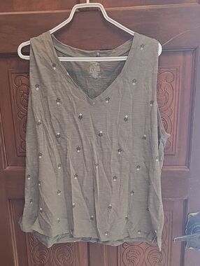 3 For $40 George Olive Embellished V-Neck Sleeveless Tank